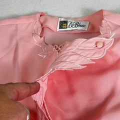 La Blouse Pink Sheer Button Up Blouse with Floral Embroidery