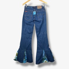 Mudd Flare Jeans Womens 7 Blue Y2K Boho Tie Dye Inset Splatter Denim Retro NWT