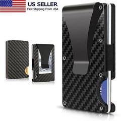 Men’s RFID Blocking Slim Money Clip Carbon Fiber Wallet ID Credit Card Holder