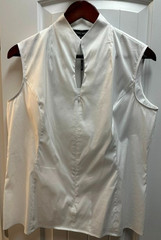 Ming Wang Mandarin Collar Sleeveless Zipper Front Cotton Blend Blouse White M
