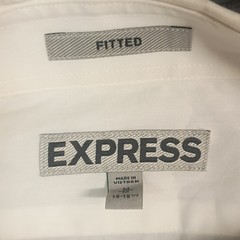 Express Fitted Cotton Dress Shirt 15-15 1/2 32/33 White Gray Striped