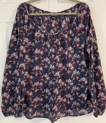 LUCKY BRAND | Purple & Navy Print Bohemian Peasant Long Sleeve Top Blouse Size L