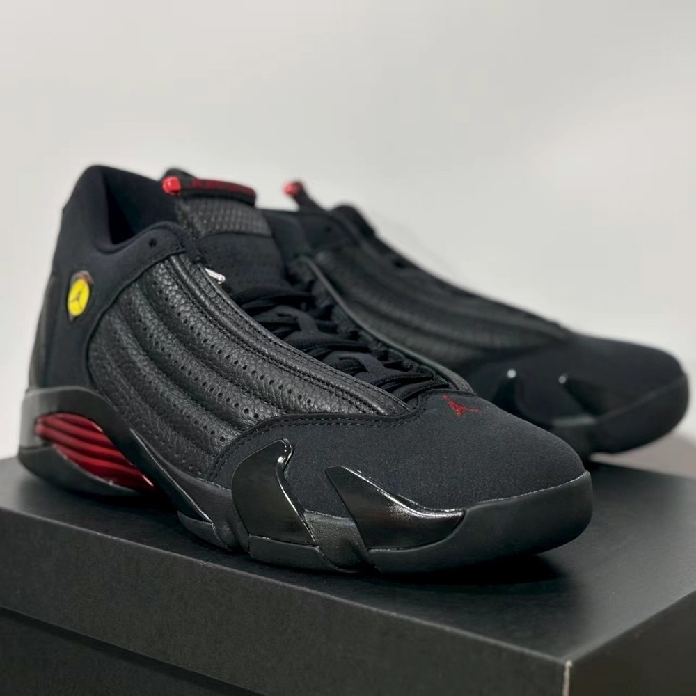 Nike Air Jordan 14 Black Red Accent Gloss Toe Classic Retro Performance Athletic