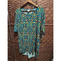 LuLaRoe Irma Tunic Top Shirt Medium M Abstract Print Teal Blue Orange