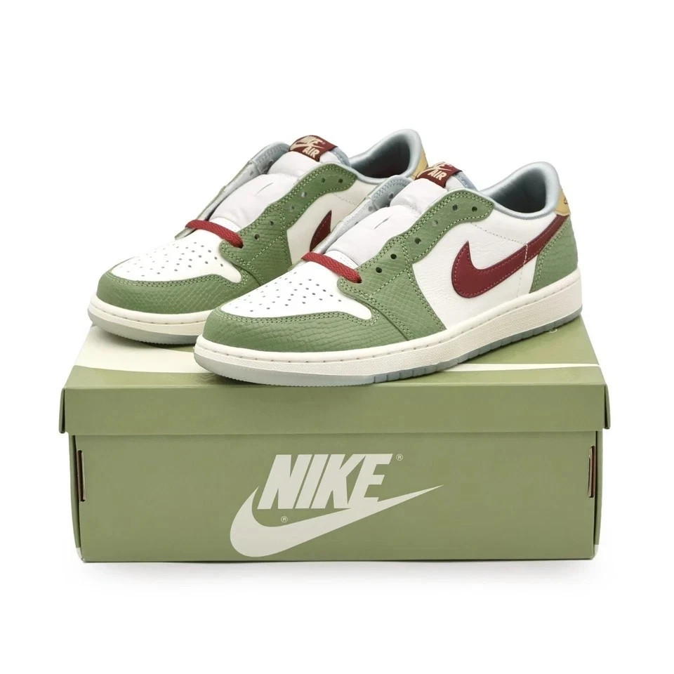 Nike Air Jordan 1 Low White Olive Red Leather Unisex Sneakers FN3727-100
