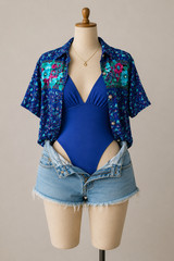 Vintage 90s Brittany Nicole Floral Border Print Blouse Western Yoke USA Medium