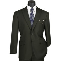 VINCI Men’s Olive 2-Button Peak Lapel Modern-Fit Suit – NEW