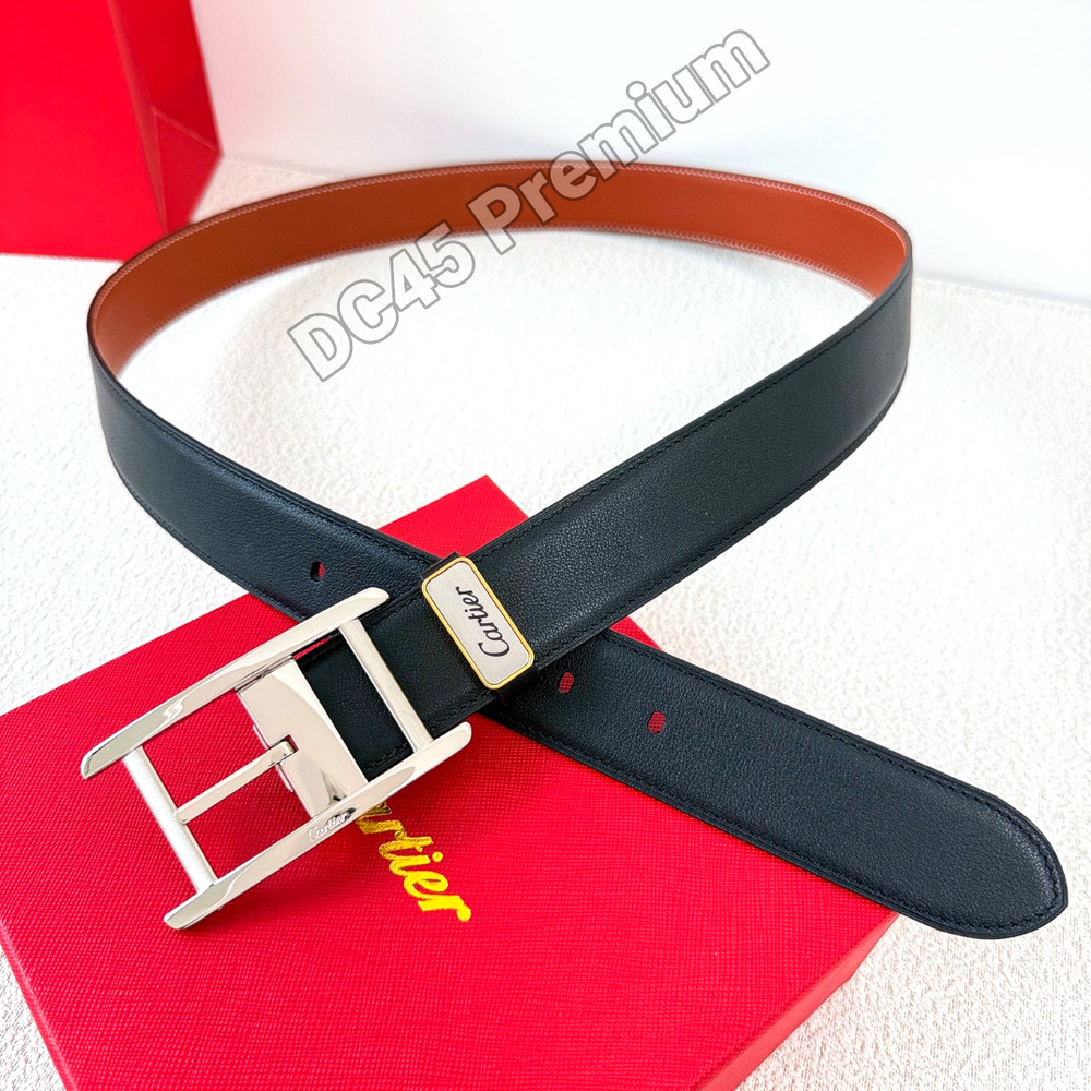 CARTIER Reversible Leather Belt Black Brown Palladium Buckle Men’s Classic