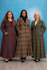 Women’s Tartan Plaid Wool Blend Long Coat Tailored Single Breasted Custom Size