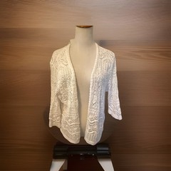 JM Collection petite White crochet cardigan with 3/4 sleeves. P-XL Causal EUC