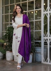 Women’ s Viscose Rayon Embroidery Kurta with Pant & Dupatta
