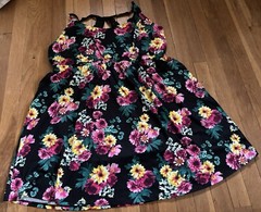 22/24 Lane Bryant Cacique Racer Back Cotton Chemise Sleep Gown Black Pink Flower