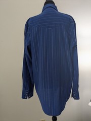 Vtg 80s Ely Cattleman Western Shirt 16.5 35 Blue Gold Lurex Metallic Pearl Snap