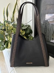 Michael Kors Black With Brown Handle Trim Medium Shoulder Bag