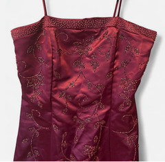 VTG Velvet Fashion Co Y2K Whimsigoth Prom Dress Beaded Glitter Red Maroon 90s