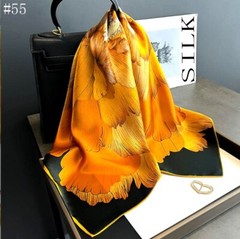 100% Mulberry Silk 27″ Square Scarf Women Neckerchief Wrap Floral Yellow Flower