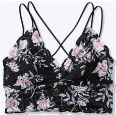 Wireless Floral Lace Bralette Lightly Lined Removable Pads Strappy Back Sz S