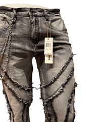 New! Bleeker Bleeker Distressed Pocketed Jeans w edge Blk Wash Stacked Denim