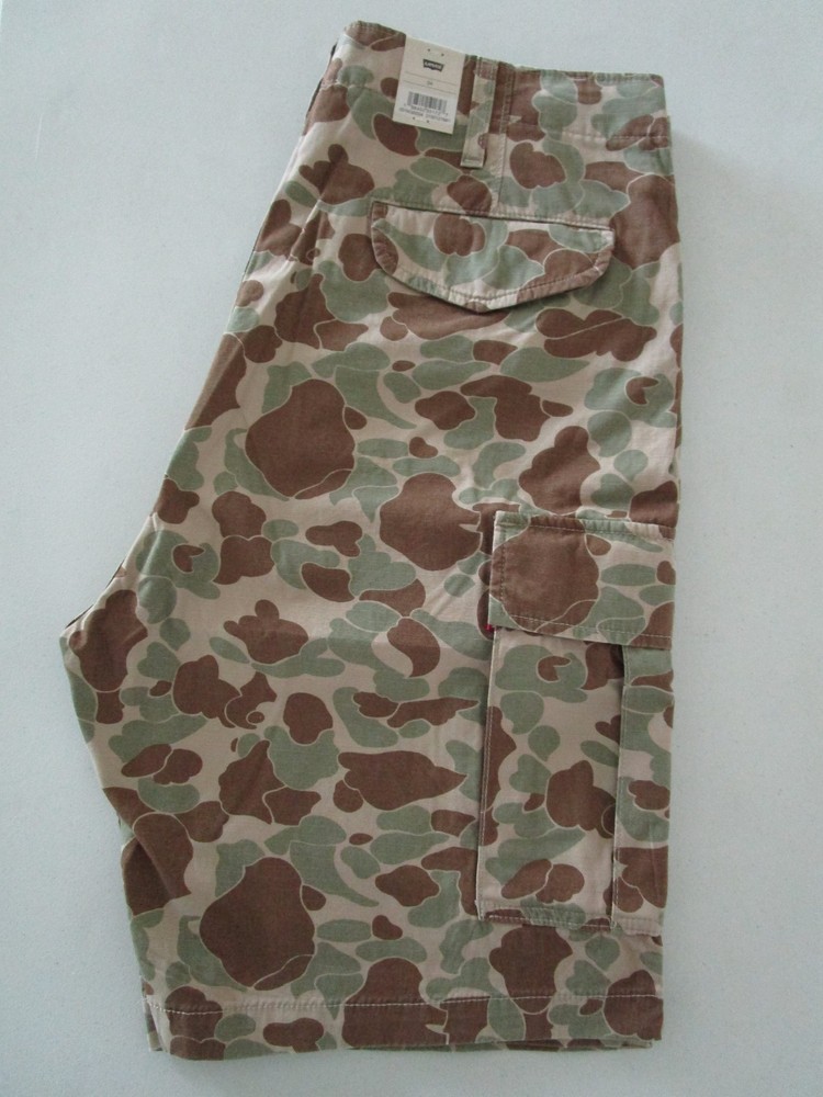 LEVI’S MEN’S 100% COTTON CARRIER CARGO SHORTS BROWN/TAN/OLIVE CAMOUFLAGE SIZE 40