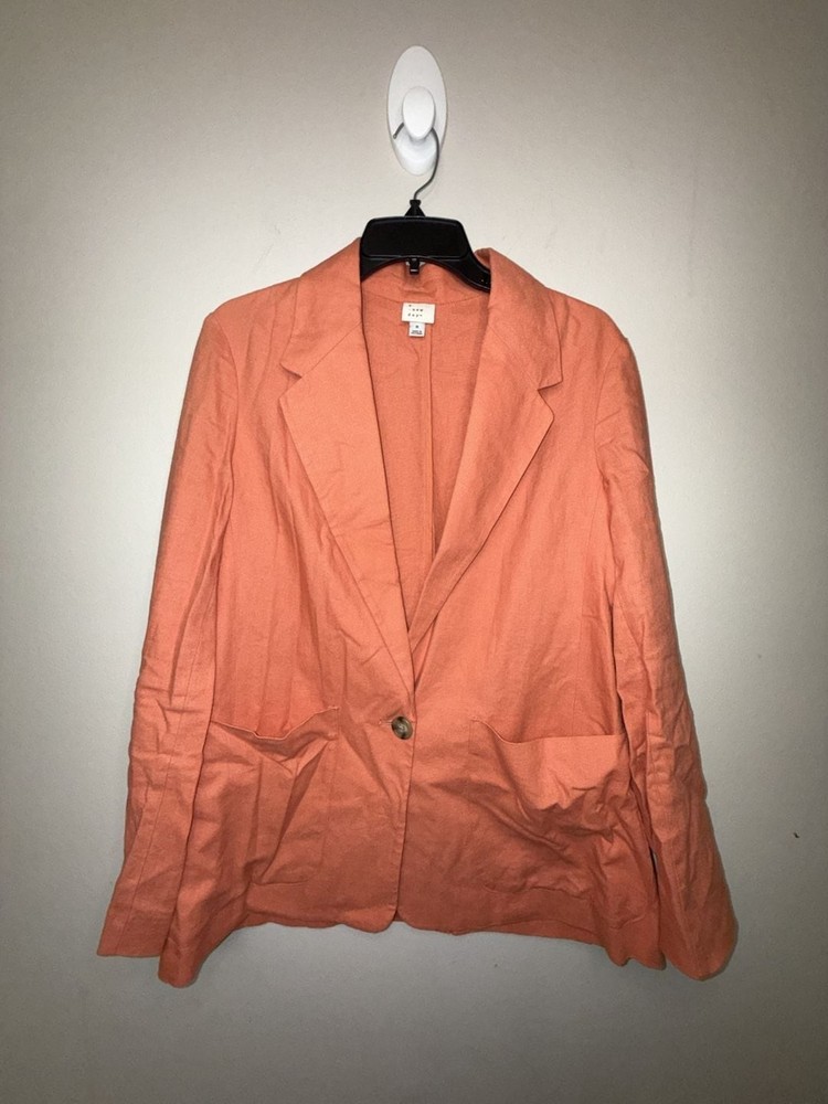 A New Day Linen Blend One Button Blazer in Coral