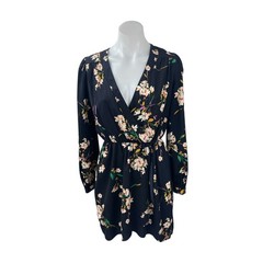 Honey Punch Women’s Multicolor Floral V Neck Long Sleeve Mini Wrap Dress Sz S/M