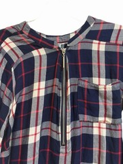 Catherines Plus Size 0X Plaid Tunic Top Zip Front 3/4 Roll Tab Sleeve Navy Red