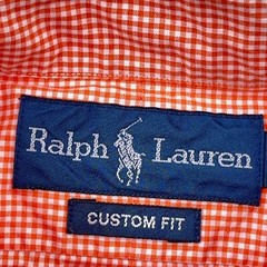 Ralph Lauren Shirt Men Medium Orange Button Up Custom Fit Gingham Poplin Dress