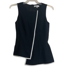 My Tribe Small Black Asymmetrical Tunic Top Sleeveless White Trim Zip Back Moder