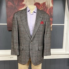 Vintage Nordstrom Camel Hair Blazer Mens 40R Classic Fit Beige/Black/Red Plaid
