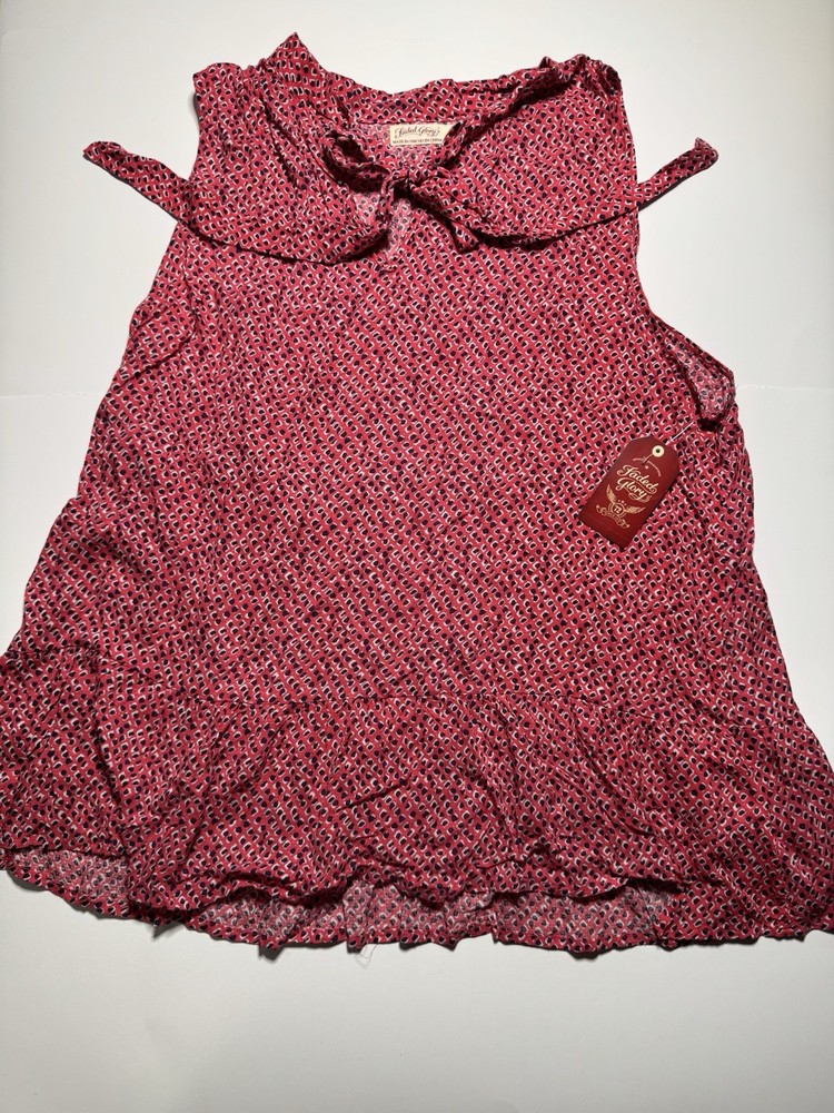 Faded Glory Pink Geometric Halter Tie Rayon Tank Top 2XL Ruffle Hem Sleeveless