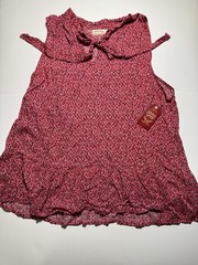 Faded Glory Pink Geometric Halter Tie Rayon Tank Top 2XL Ruffle Hem Sleeveless