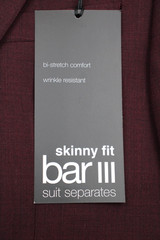 Bar III Suit Jacket 40 L Mens Skinny Fit Burgundy Red Wool Peak Two Button NWT