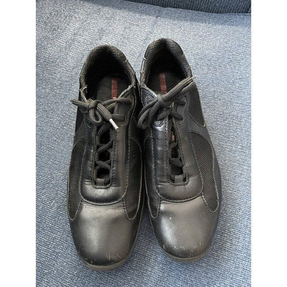 Prada Men’s 11 Linea Rossa Americas Cup Sneakers Black Leather Mesh Luxury Italy
