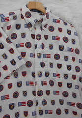 Vintage CHAPS Ralph Lauren Polo Shirt Men M/L All Over Crest Flag 90s Y2K Preppy