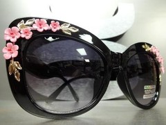 VINTAGE RETRO CAT EYE Style SUN GLASSES Black Frame Unique Floral Flower Design