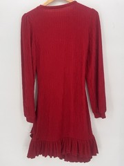 Cupshe Red Wrap Ruffled Ruched Mini Dress Long Sleeve Crumpled Sz Small Bohochic