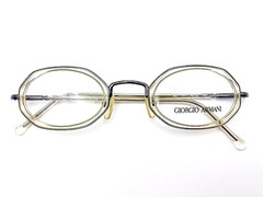 Vintage 1990s Giorgio Armani Eyeglasses | Geometric Oval Gray Translucent Frames