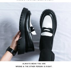 Platform Thick Sole Soft Microfiber Leather Dress Shoes Casual Loafers for Men