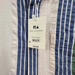 Free Assembly Shirt Size L Striped Print Button Down Short Sleeve NWT