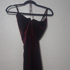 Black/Burgundy Velvet Cowl Neck Strappy Long Formal Gown Dress, Zip, M