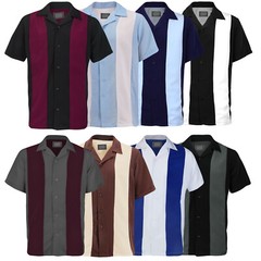 Men’s Classic Two Tone Casual Guayabera Bowling Button Up Dress Shirt
