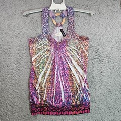 Volume One Juniors Tank Top Small Colorful Geometric Print Wooden Ring – S