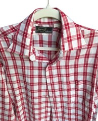 Vintage Humphrey House Van Heusen Plaid Button Up Shirt Red White Preppy 15.5×32