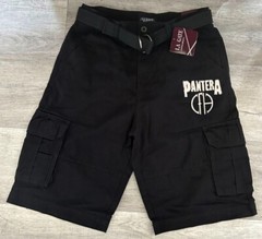 PANTERA ROCK BAND BLACK CARGO SHORT MULTI POCKETS