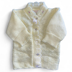 Vintage 60-70s Heidi Yellow Knit Baby Cardigan Bonnet 3Pc Set Turbo Hi-Bulk 0-3M
