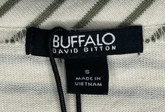 Buffalo Knit Striped Short Sleeve T-shirt Dress ~ Off White / Moss Green ~ Small