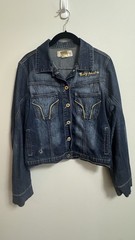 Vintage Y2K Baby Phat Women’s Blue Jean Jacket Gold Embroidered Cat Logo Size M