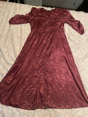 Emma & Michele Maxi Dress Womens XL Regular Burgundy Floral Jacquard 3/4 Sleeve