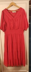Collections Etc. Red Solid V-Neck Short Sleeve Smocked Ruffle Midi Dress XL
