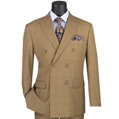VINCI Men’s Windowpane Double Breasted 6 Button Modern Fit Suit NEW